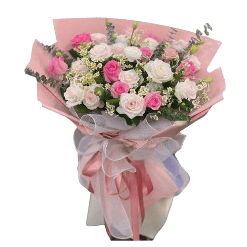 Hoa tặng tone hồng mix trắng