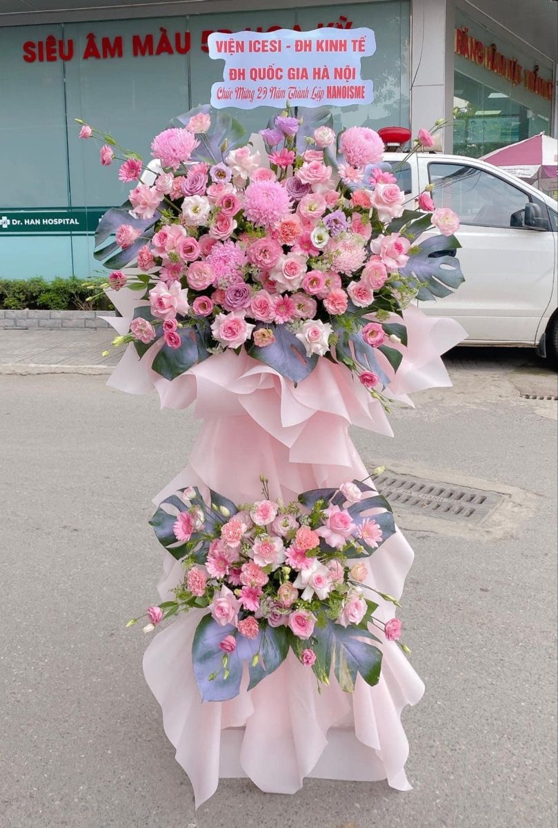Kệ hoa chúc mừng khai trương tone hồng